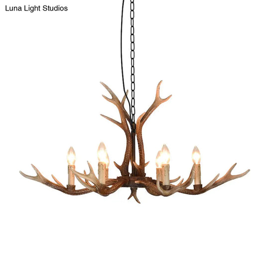 6/8 Light Antler Chandelier: Rustic Khaki Resin Suspension Fixture For Restaurants