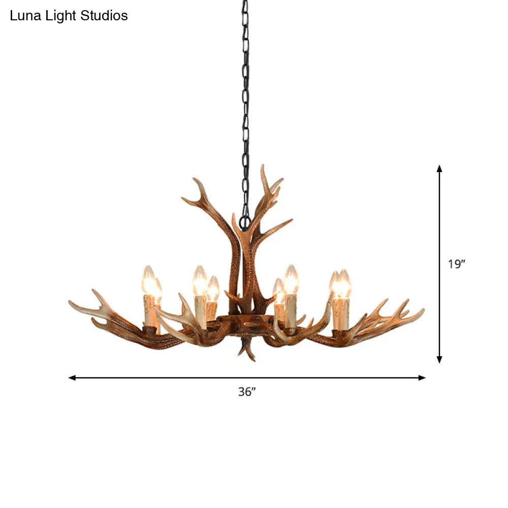 6/8 Light Antler Chandelier: Rustic Khaki Resin Suspension Fixture For Restaurants