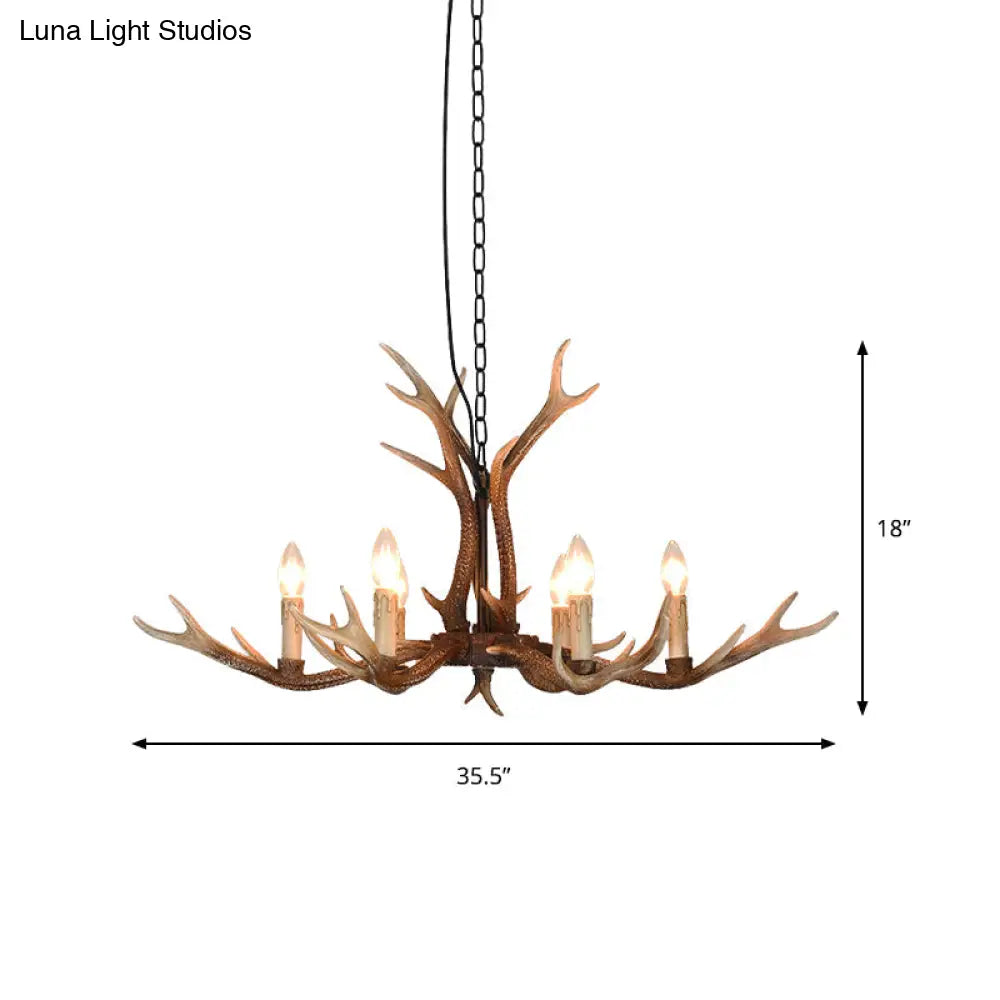 6/8 Light Antler Chandelier: Rustic Khaki Resin Suspension Fixture For Restaurants