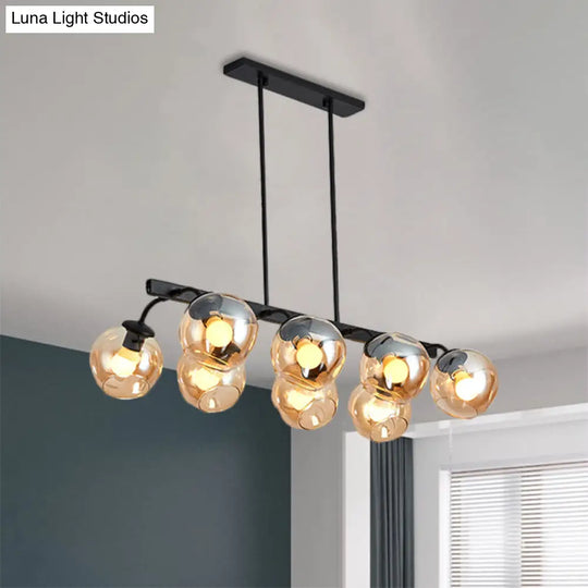 6/8-Light Modern Pendant With Black Orb Shade For Kitchen And Dining Room