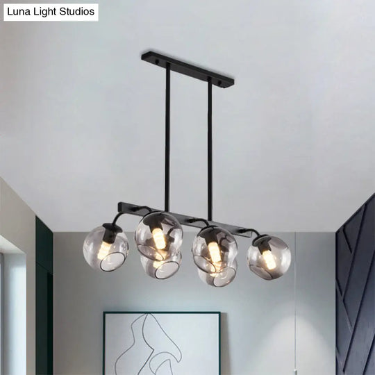 6/8-Light Modern Pendant With Black Orb Shade For Kitchen And Dining Room