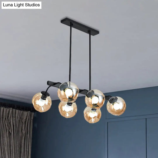 6/8-Light Modern Pendant With Black Orb Shade For Kitchen And Dining Room