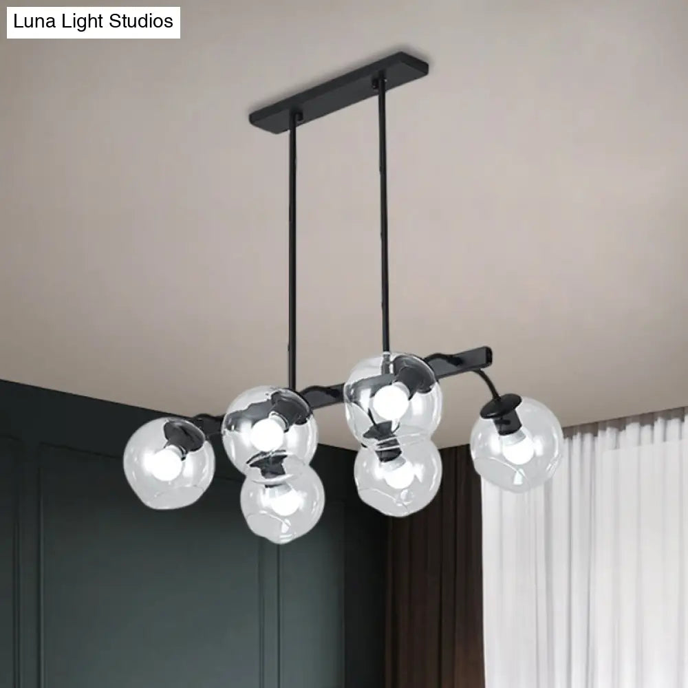 6/8-Light Modern Pendant With Black Orb Shade For Kitchen And Dining Room