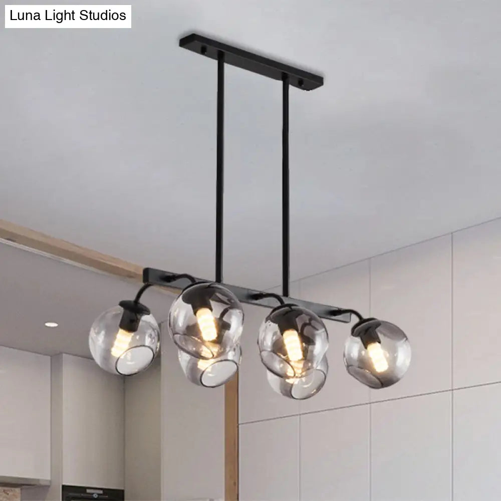 6/8-Light Modern Pendant With Black Orb Shade For Kitchen And Dining Room