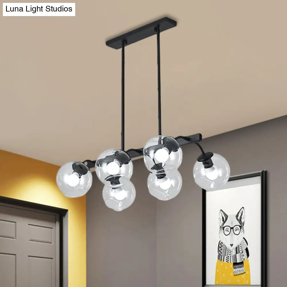 6/8-Light Modern Pendant With Black Orb Shade For Kitchen And Dining Room