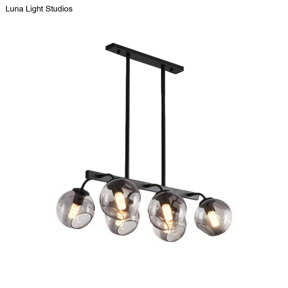 6/8-Light Modern Pendant With Black Orb Shade For Kitchen And Dining Room