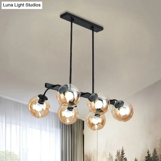 6/8-Light Modern Pendant With Black Orb Shade For Kitchen And Dining Room