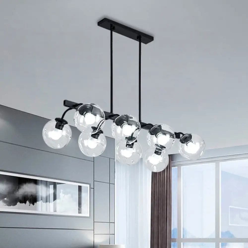 6/8-Light Modern Pendant With Black Orb Shade For Kitchen And Dining Room 8 / Clear