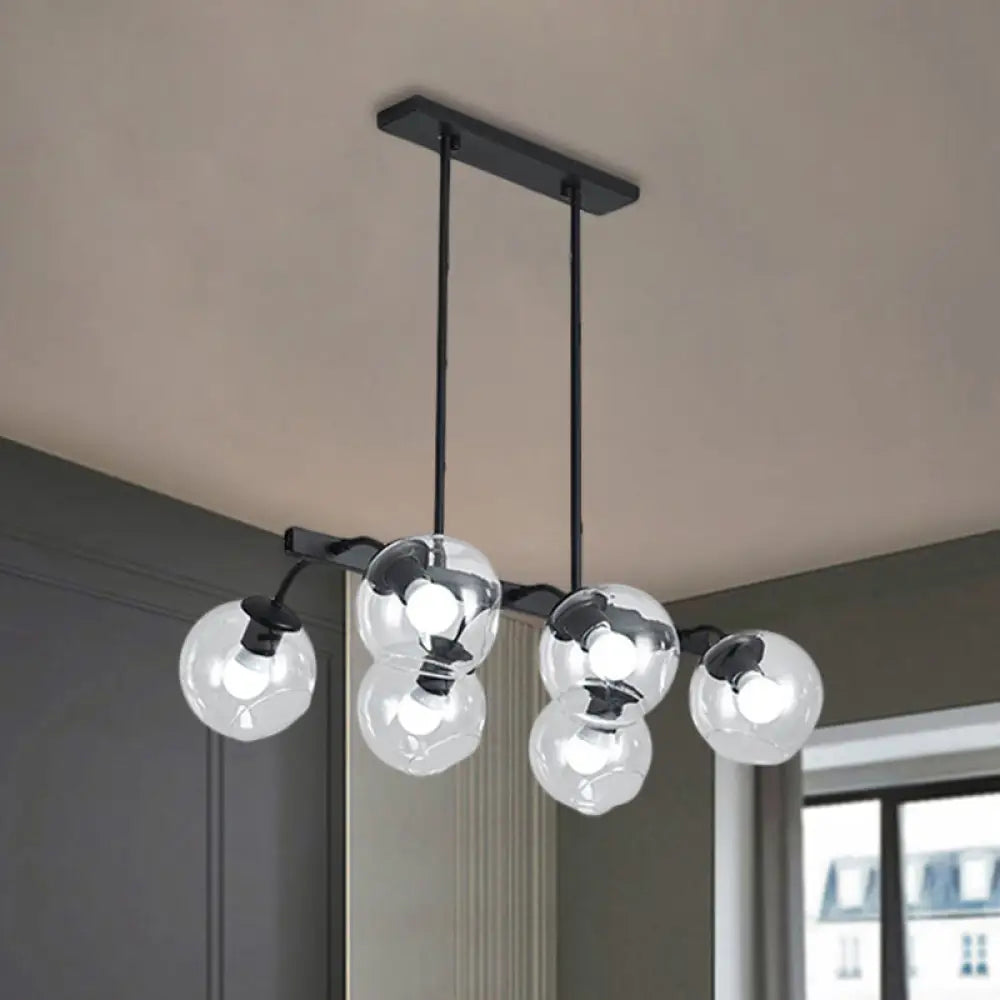 6/8-Light Modern Pendant With Black Orb Shade For Kitchen And Dining Room 6 / Clear