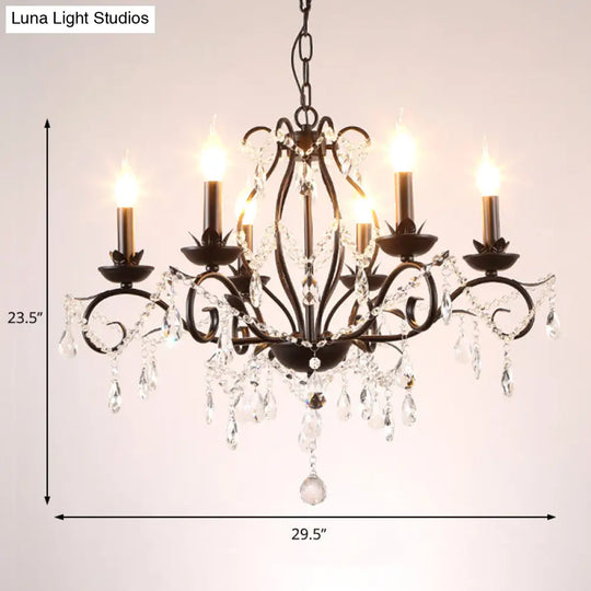 6/8-Light Traditional Black Metallic Candle Chandelier With Crystal Accents