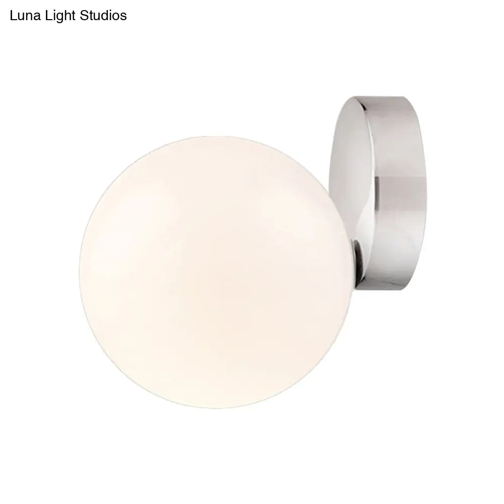 6/8 Round Ball Wall Sconce Modern Style Milk Glass Living Room Light Mounted Lamp With Silver Finish