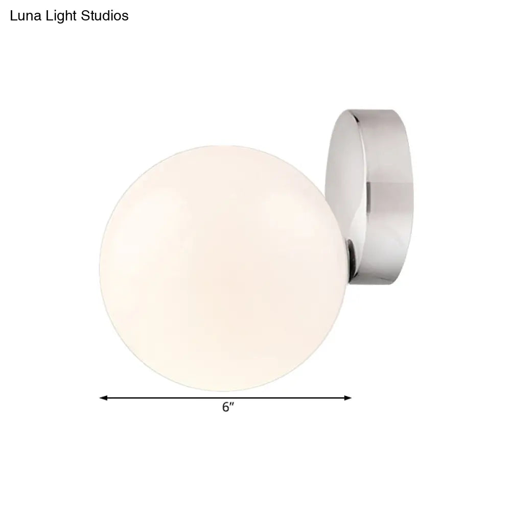 6/8 Round Ball Wall Sconce Modern Style Milk Glass Living Room Light Mounted Lamp With Silver Finish