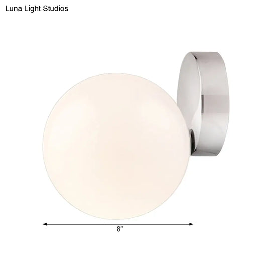 6/8 Round Ball Wall Sconce Modern Style Milk Glass Living Room Light Mounted Lamp With Silver Finish