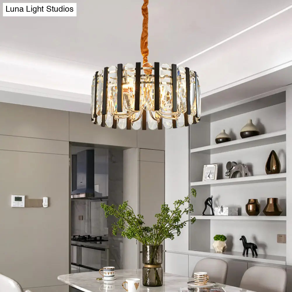 6-Bulb Dining Room Chandelier - Black & Gold Pendant Light With Crystal Shade