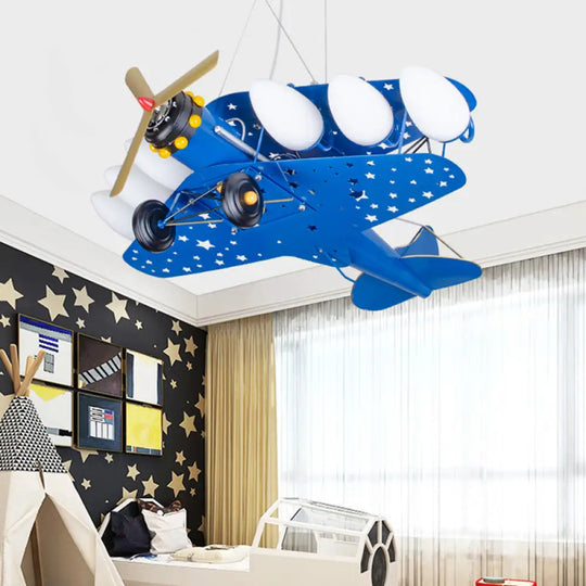 6-Bulb Propeller Plane Suspension Light: Modern Metal Chandelier For Cloth Shop Blue