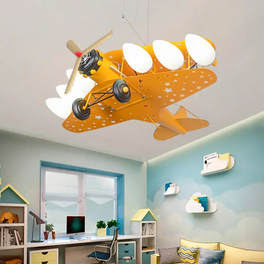 6-Bulb Propeller Plane Suspension Light: Modern Metal Chandelier For Cloth Shop Yellow