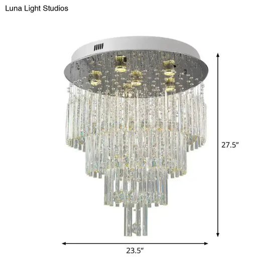 6-Bulb Tiered Flush Mount Lamp Modern Stainless Steel Crystal Rod Ceiling Lighting For Restaurants