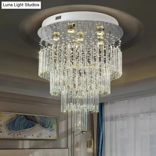 6-Bulb Tiered Flush Mount Lamp Modern Stainless Steel Crystal Rod Ceiling Lighting For Restaurants