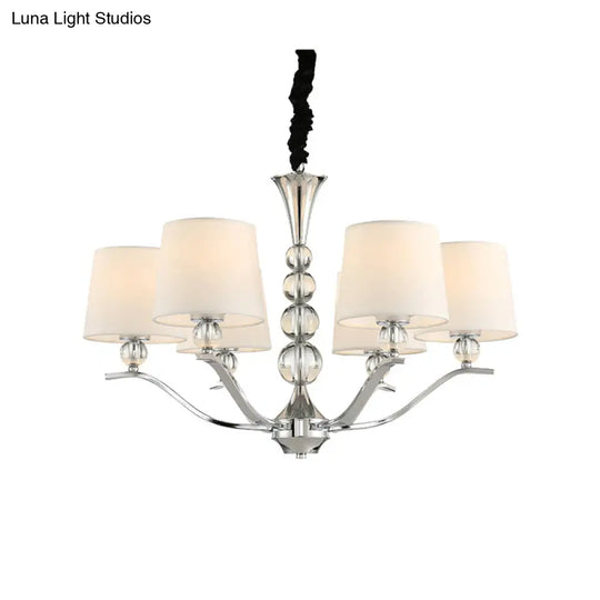 Modern 6-Head Dining Room Ceiling Lamp: Chic Fabric Shade With Chrome Cone Chandelier Light