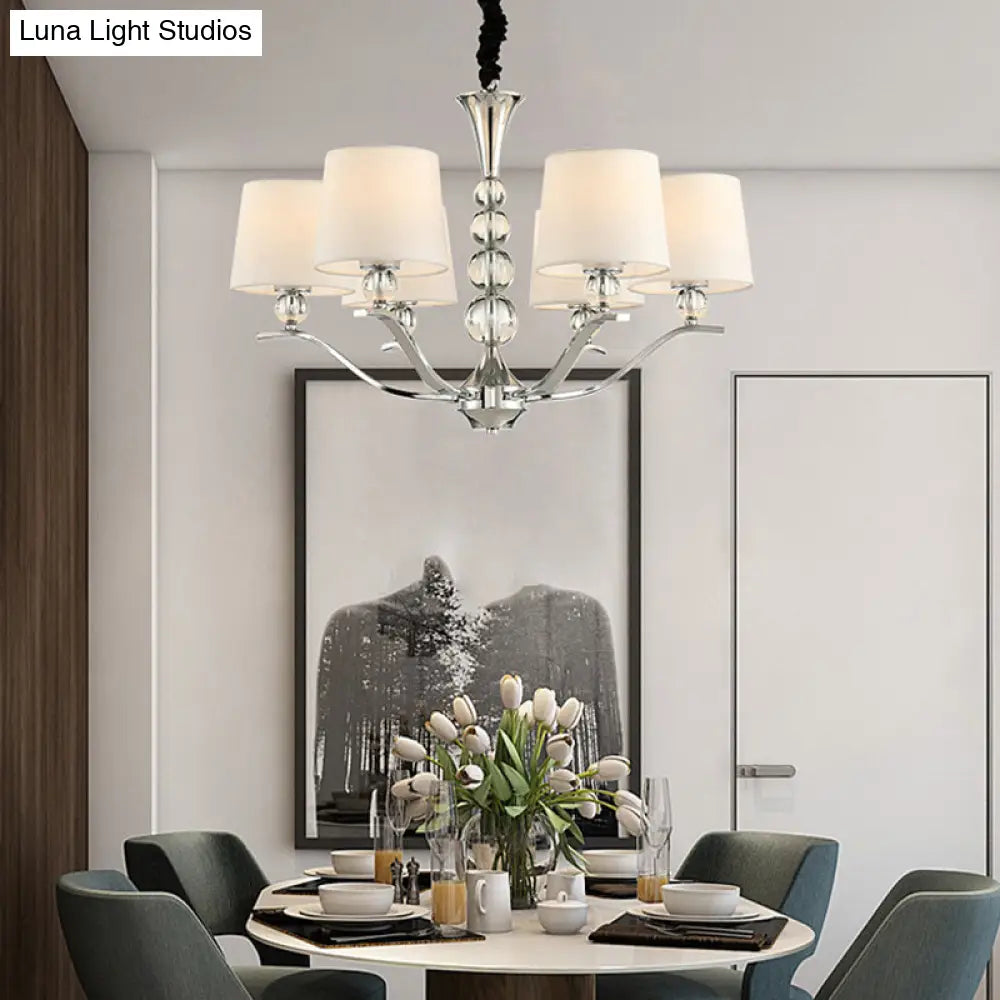 6-Head Minimalist Ceiling Lamp With Fabric Shade - Chrome Cone Chandelier Light For Dining Room