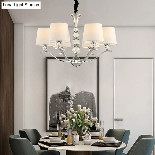 6-Head Minimalist Ceiling Lamp With Fabric Shade - Chrome Cone Chandelier Light For Dining Room