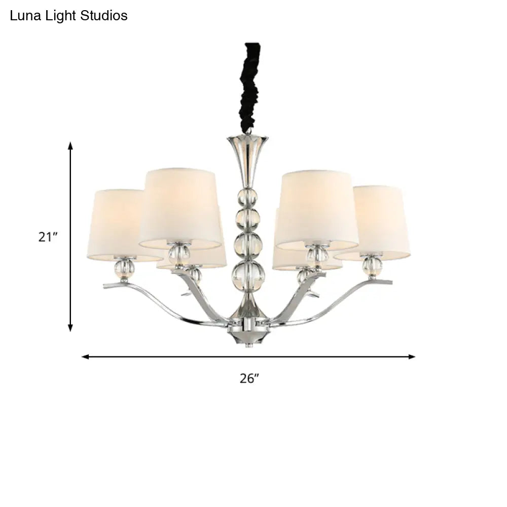 6-Head Minimalist Ceiling Lamp With Fabric Shade - Chrome Cone Chandelier Light For Dining Room