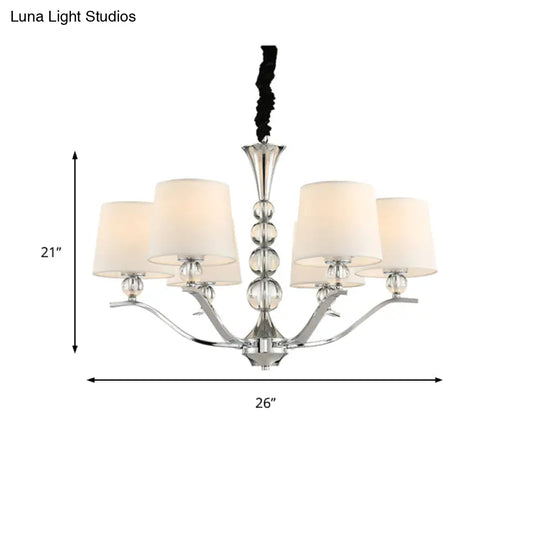 6-Head Minimalist Ceiling Lamp With Fabric Shade - Chrome Cone Chandelier Light For Dining Room