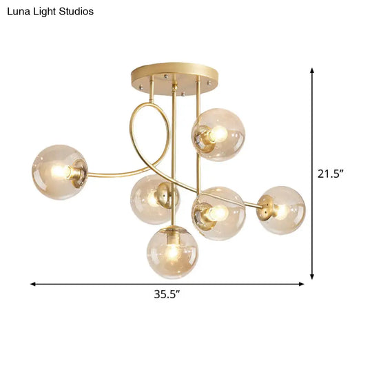 Contemporary 6-Light Chandelier With Clear Glass Shades - Brass Global Ceiling Fixture