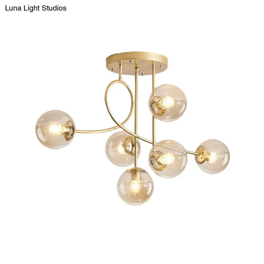 6-Head Modern Brass Chandelier With Clear Glass Shade - Stylish Ceiling Hang Fixture