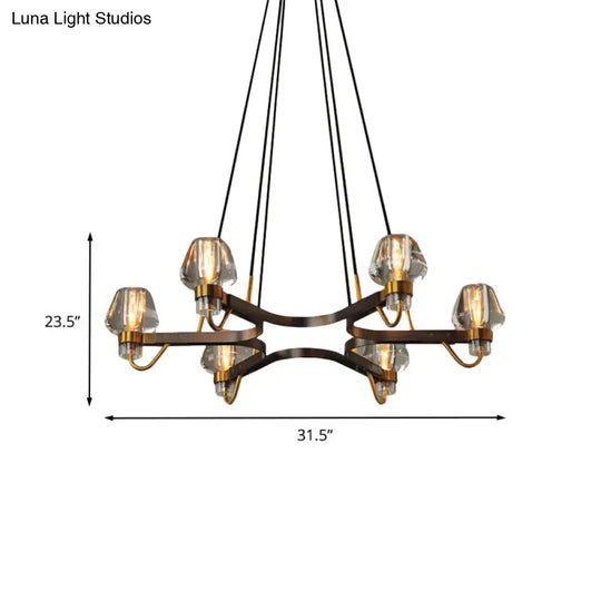 Antique Bronze Crystal Chandelier Pendant With Hexagram Frame - 6-Light Bud Ceiling Lamp