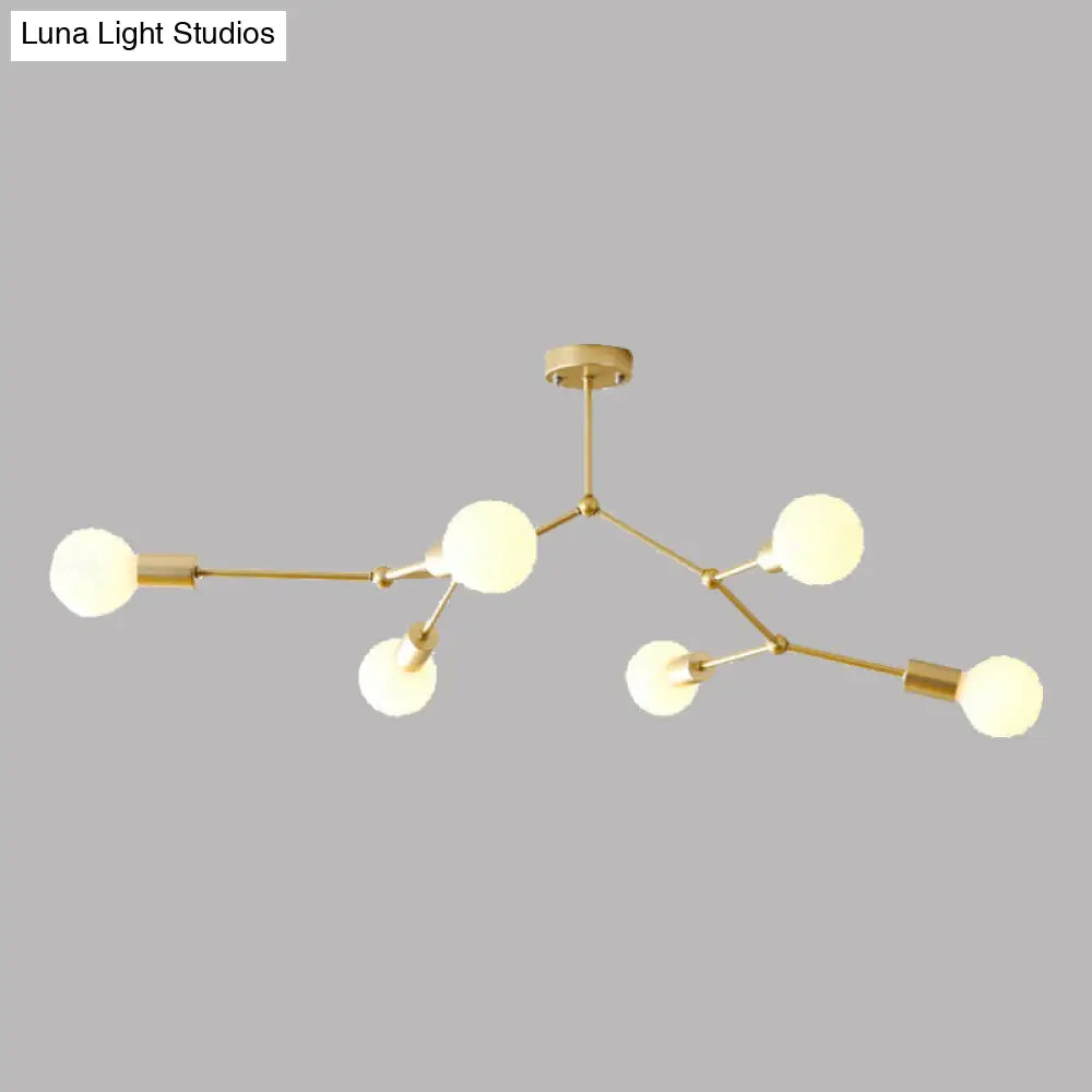 6-Light Branch Glass Shade Chandelier For Living Room - Modern Hanging Ceiling Light