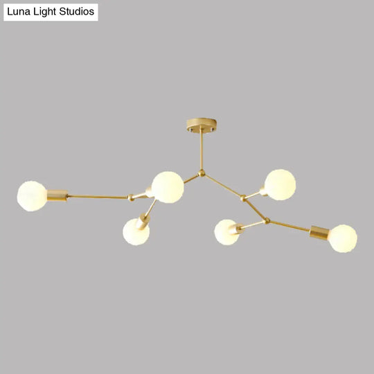 6-Light Branch Glass Shade Chandelier For Living Room - Modern Hanging Ceiling Light