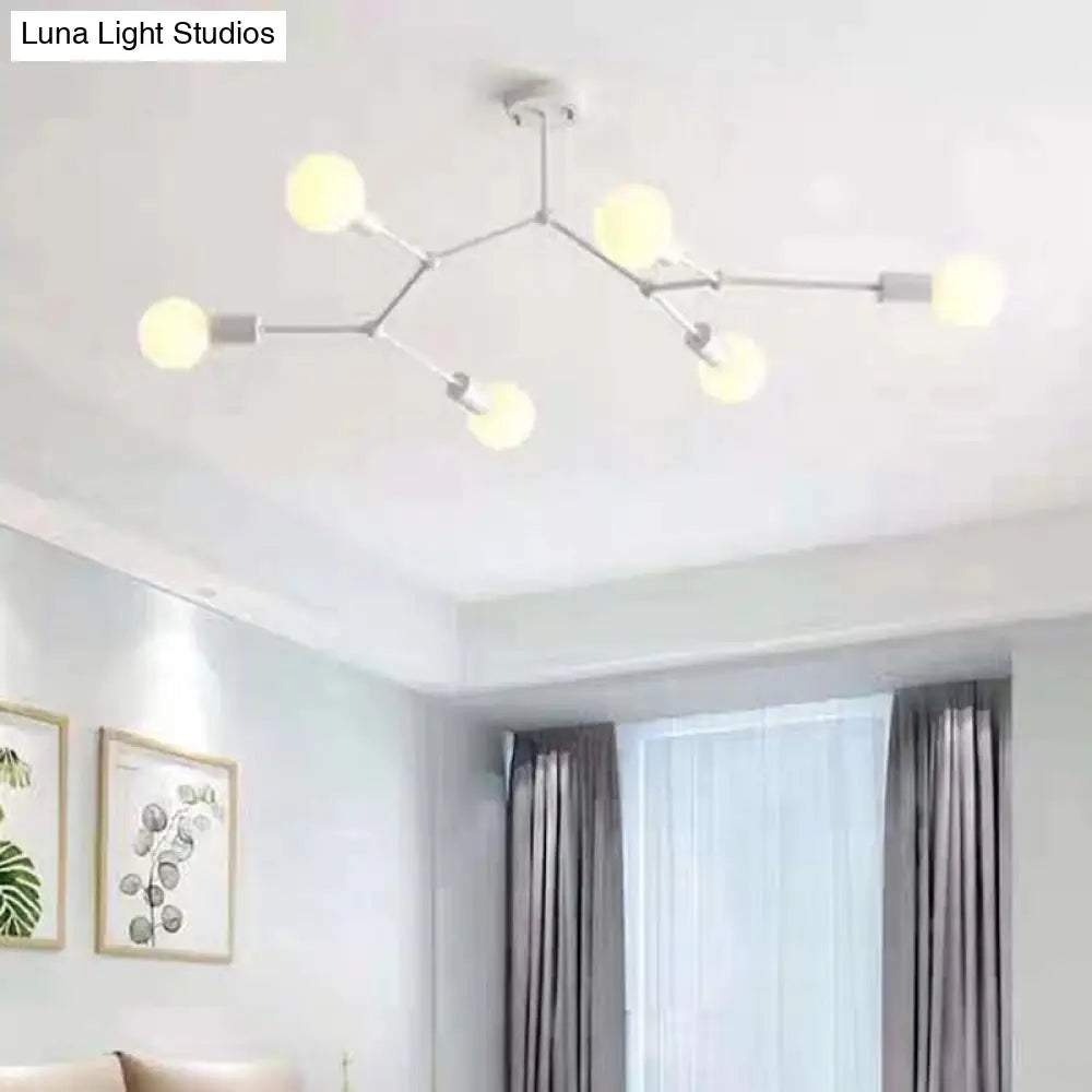 6-Light Branch Glass Shade Chandelier For Living Room - Modern Hanging Ceiling Light