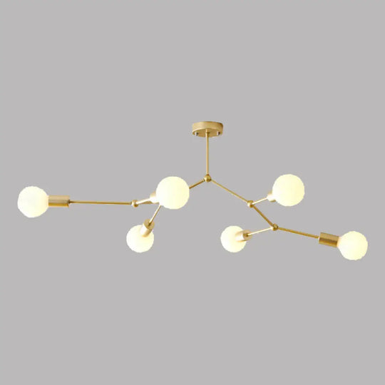 6-Light Branch Glass Shade Chandelier For Living Room - Modern Hanging Ceiling Light Gold