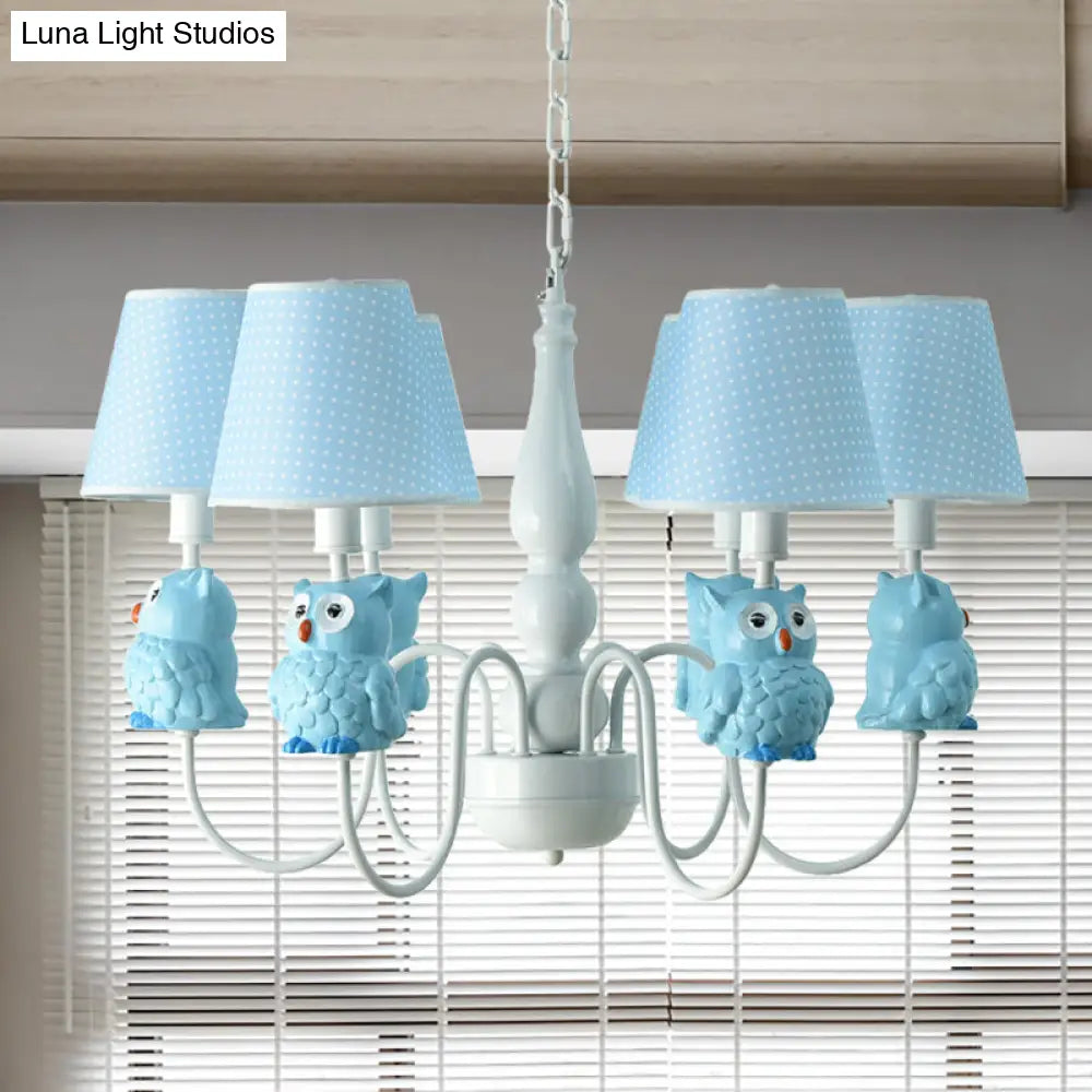 6-Light Cartoon Animal Pendant Chandelier For Nursing Room - Resin With Tapered Shade