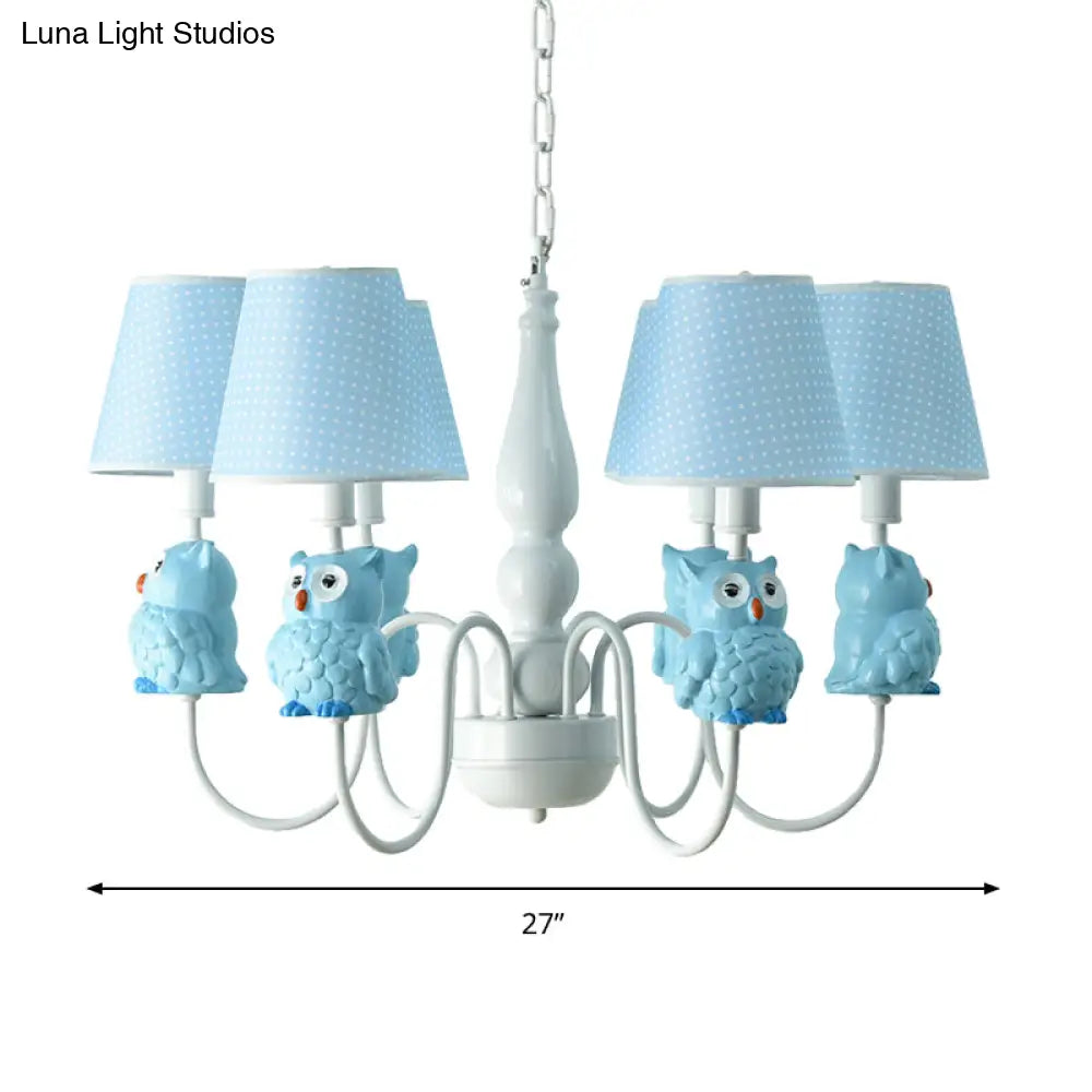 6-Light Cartoon Animal Pendant Chandelier For Nursing Room - Resin With Tapered Shade