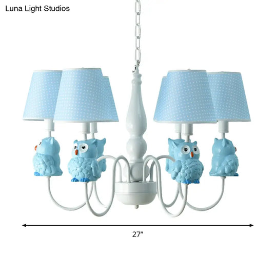 6-Light Cartoon Animal Pendant Chandelier For Nursing Room - Resin With Tapered Shade