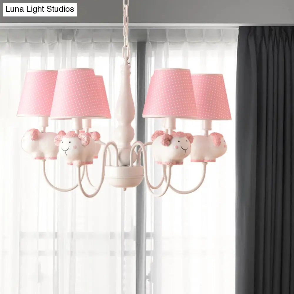 6-Light Cartoon Animal Pendant Chandelier For Nursing Room - Resin With Tapered Shade