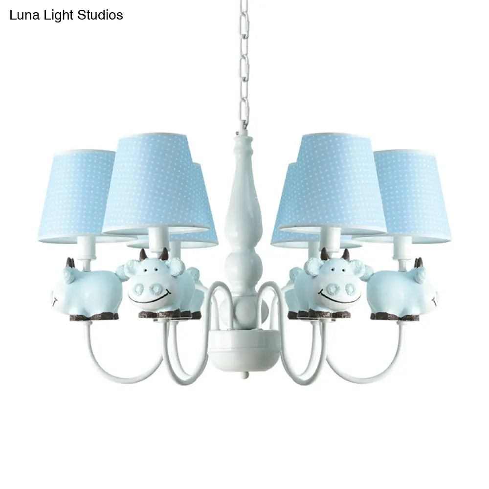 6-Light Cartoon Animal Pendant Chandelier For Nursing Room - Resin With Tapered Shade