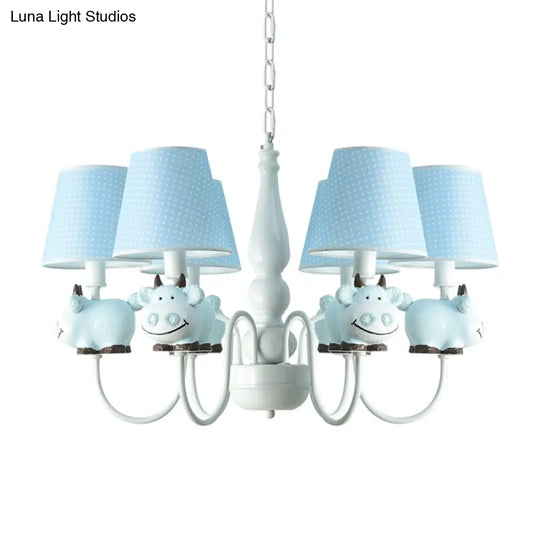 6-Light Cartoon Animal Pendant Chandelier For Nursing Room - Resin With Tapered Shade