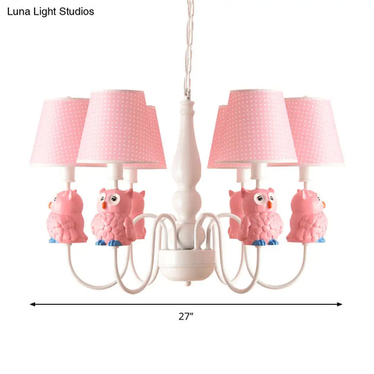 6-Light Cartoon Animal Pendant Chandelier For Nursing Room - Resin With Tapered Shade