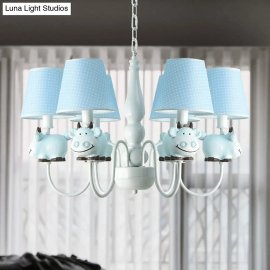 6-Light Cartoon Animal Pendant Chandelier For Nursing Room - Resin With Tapered Shade