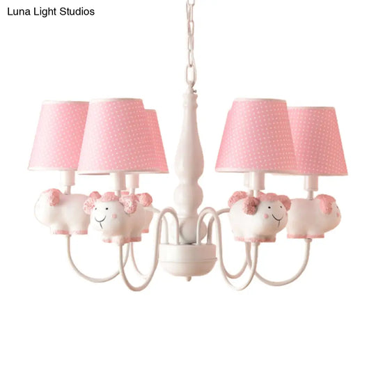 6-Light Cartoon Animal Pendant Chandelier For Nursing Room - Resin With Tapered Shade