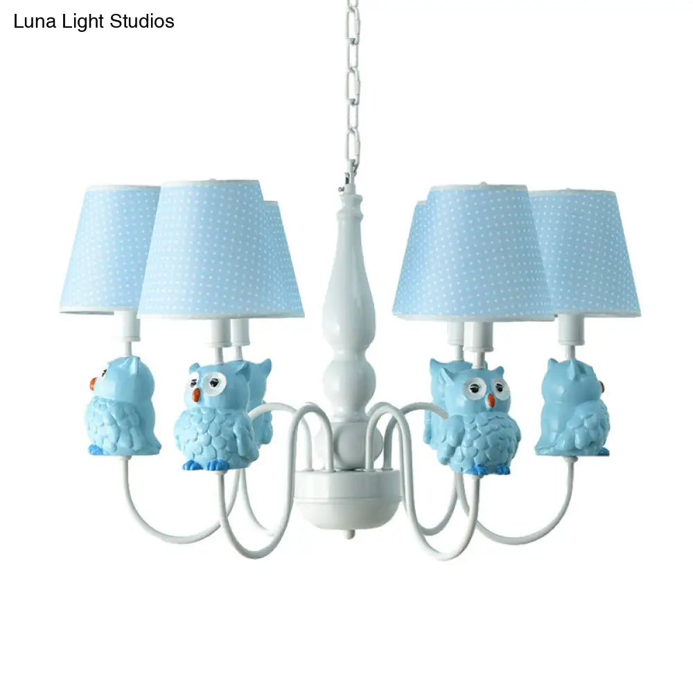 6-Light Cartoon Animal Pendant Chandelier For Nursing Room - Resin With Tapered Shade