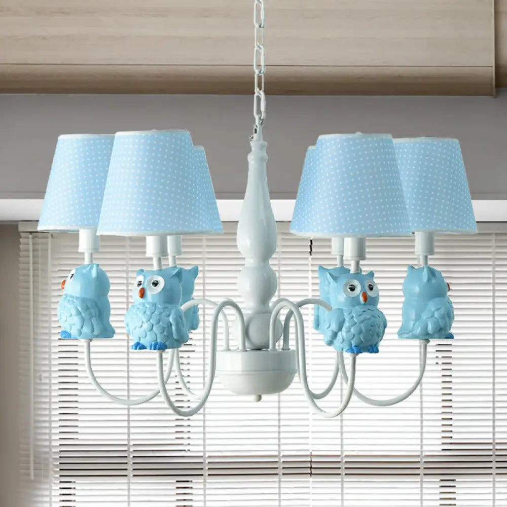 6-Light Cartoon Animal Pendant Chandelier For Nursing Room - Resin With Tapered Shade Blue / C