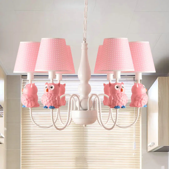 6-Light Cartoon Animal Pendant Chandelier For Nursing Room - Resin With Tapered Shade Pink / D