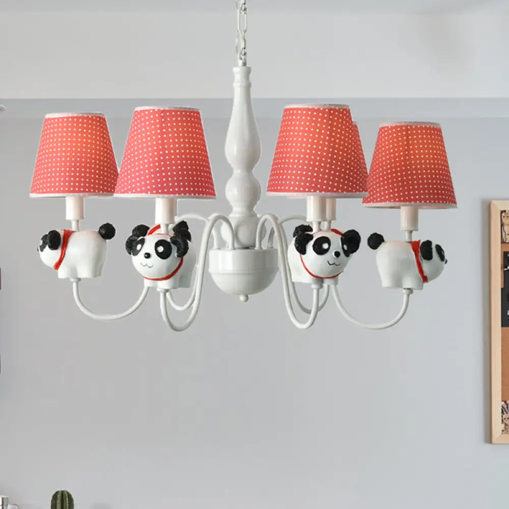 6-Light Cartoon Animal Pendant Chandelier For Nursing Room - Resin With Tapered Shade Red / E