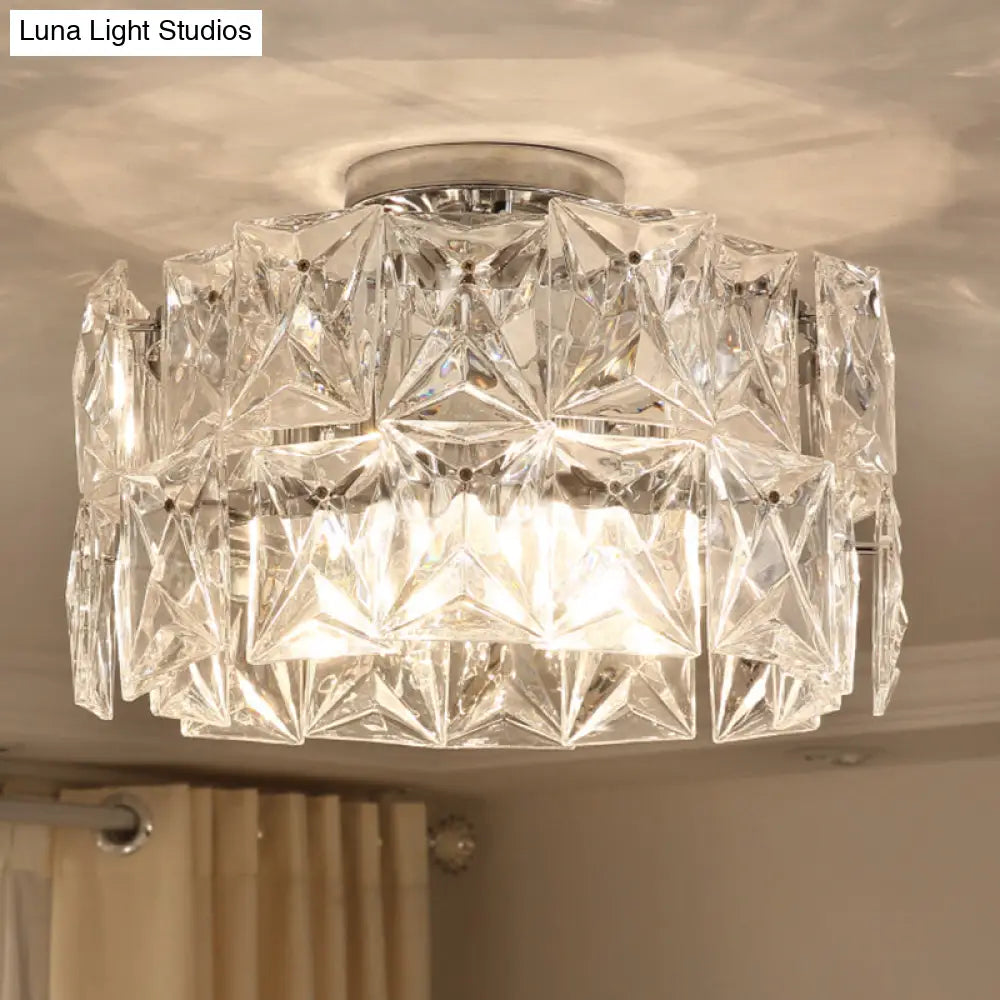 6-Light Clear Crystal Cubic Ceiling Flush Mount For Bedroom Simplicity