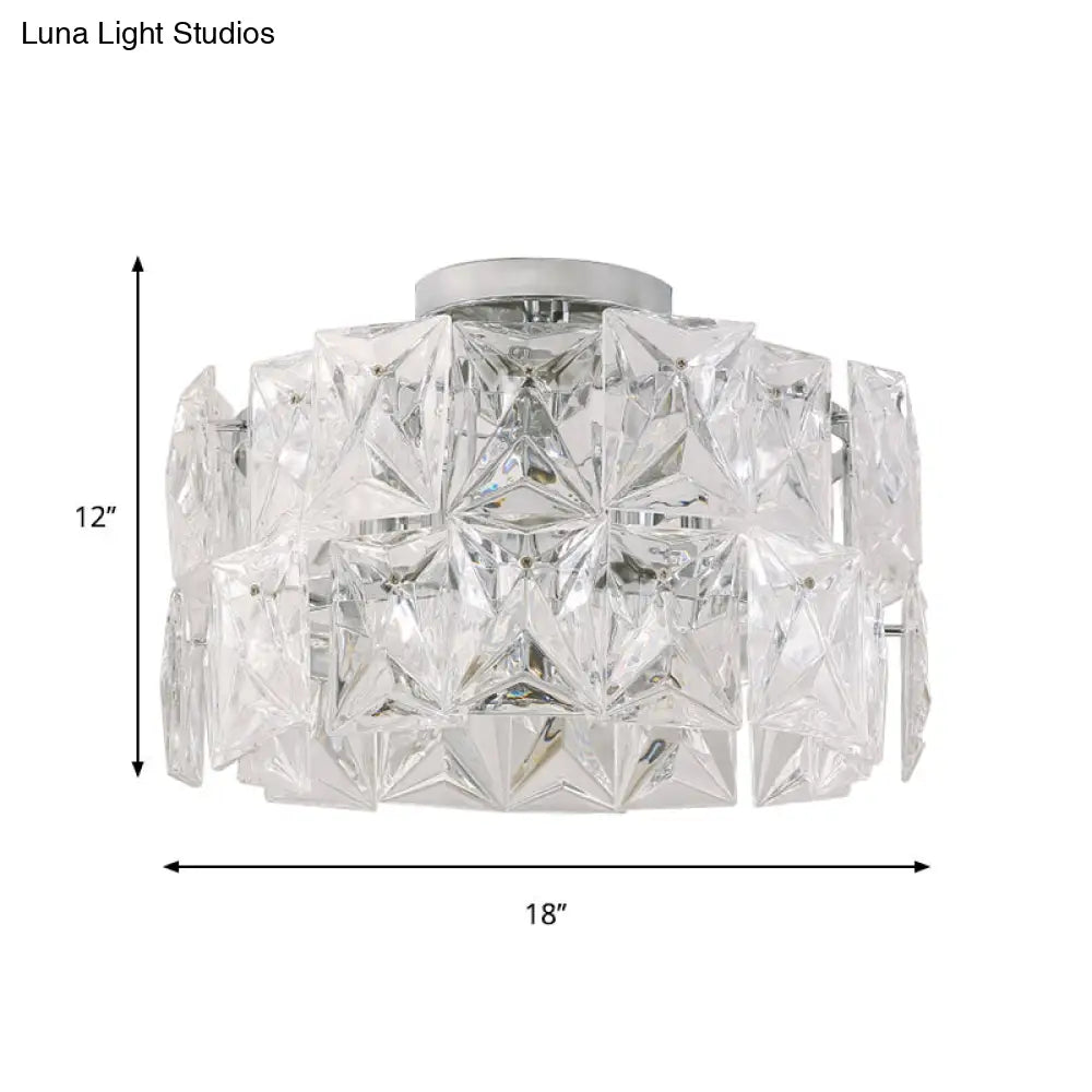 6-Light Clear Crystal Cubic Ceiling Flush Mount For Bedroom Simplicity