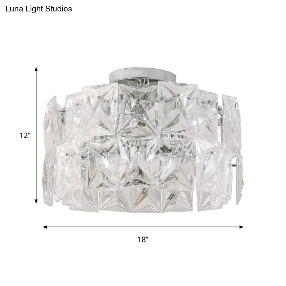 6 - Light Clear Crystal Cubic Ceiling Flush Mount For Bedroom Simplicity